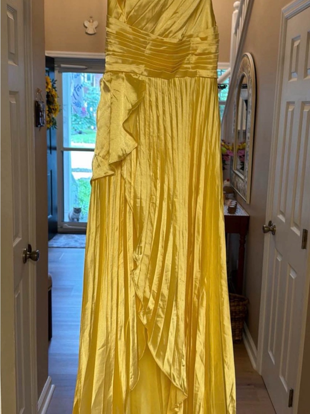 Yellow One-Shoulder Pleated
Formal Gown, size 4, new